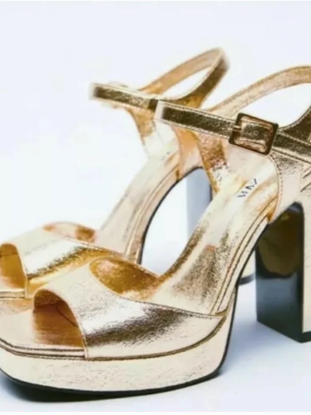 Viral Zara Gold Metallic Block Heel Platform Sandals - Women